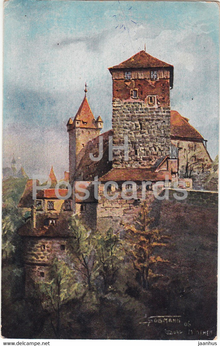 Nurnberg - Nurenberg - Funfeckiger Turm - illustration - old postcard - Germany - unused - JH Postcards