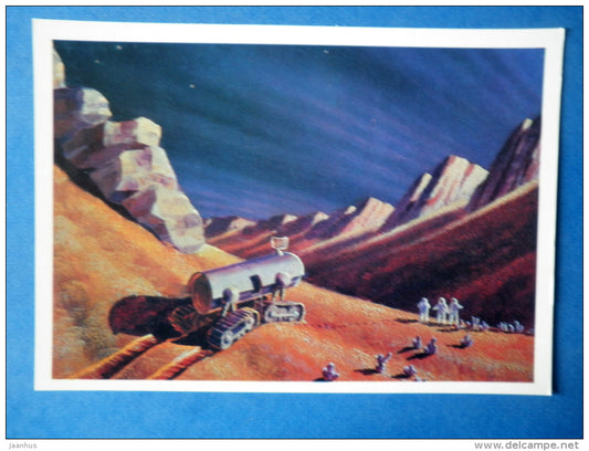 illustration by cosmonaut A. Leonov and A. Sokolov - In a Martian Crater - space - Russia USSR - 1973 - unused - JH Postcards