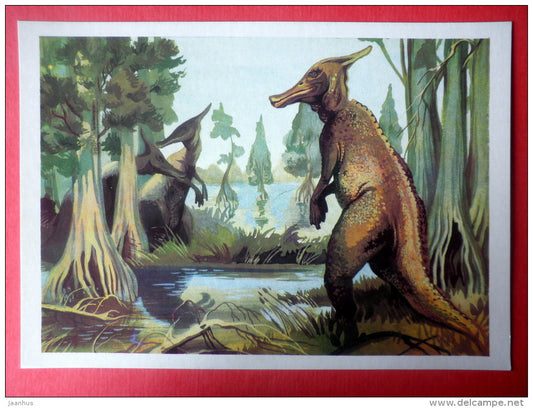 Saurolophus - dinosaurs - Illustration by I. Chevereva - 1983 - Russia USSR - unused - JH Postcards