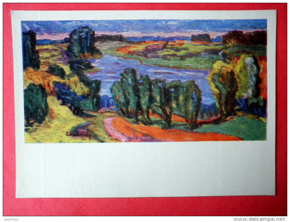 painting by L. Katinas - Lake Silis , 1965 - lithuanian art - unused - JH Postcards
