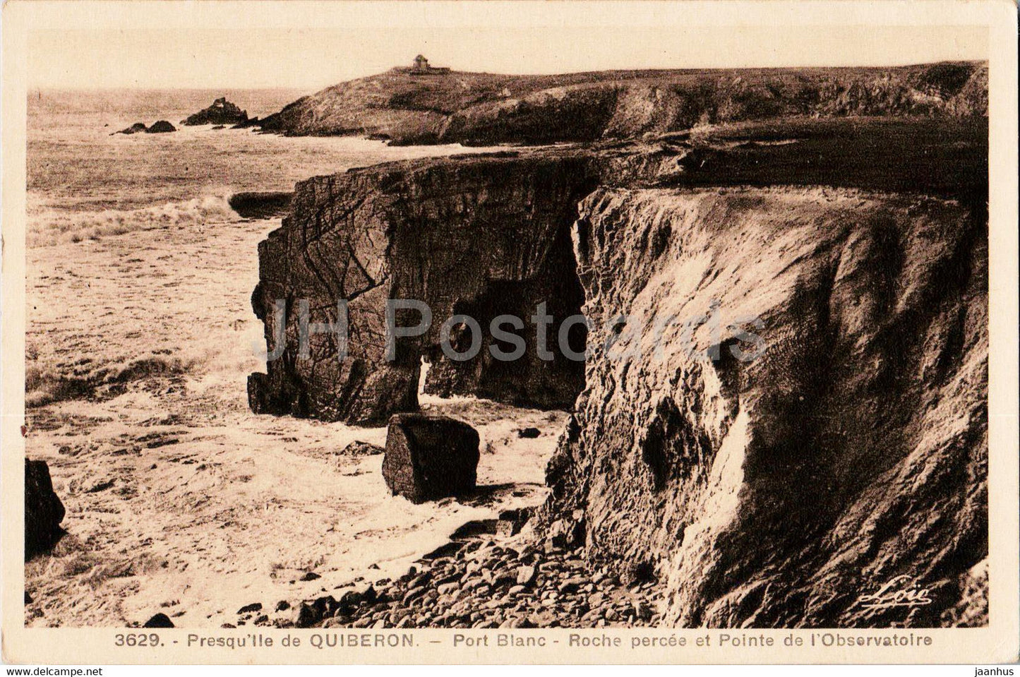 Presqu'lle de Quiberon - Port Blanc - Roche percee et Pointe de l'Observatoire - 3629 - old postcard - France - unused - JH Postcards