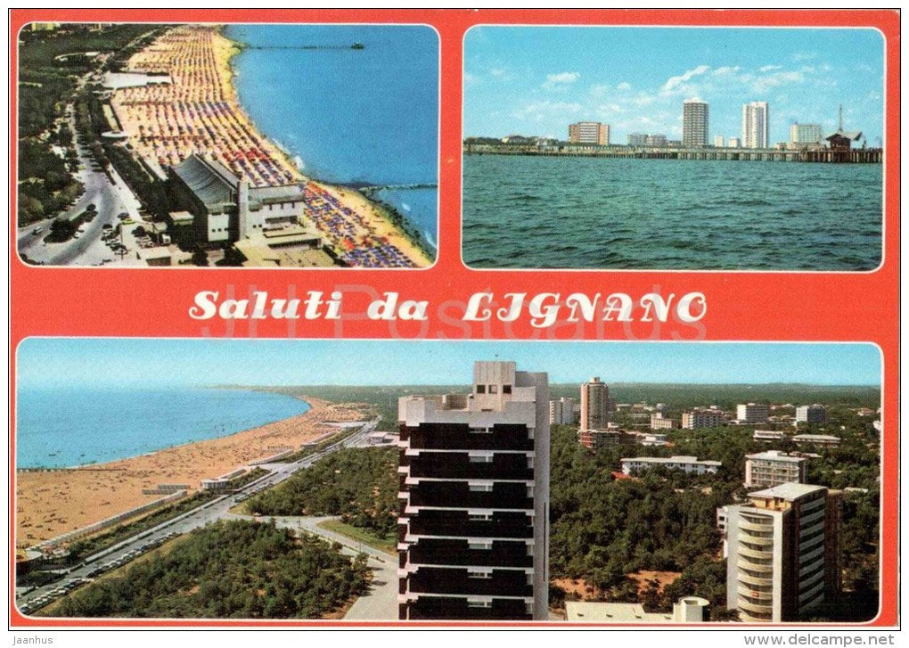 panorama aereo delle Terme - beach - Saluti da Lignano - Udine - Frioli - 89 - Italia - Italy - used - JH Postcards