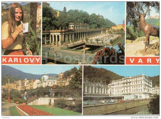 Karlovy Vary - Karlsbad - architecture - deer - Czechoslovakia - Czech - used 1975 - JH Postcards