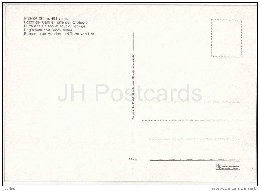 Pozzo dei Cani e Torre dell`Orologio - Dog`s well , tower - Pienza - Pisa - Toscana - 1175 - Italia - Italy - unused - JH Postcards