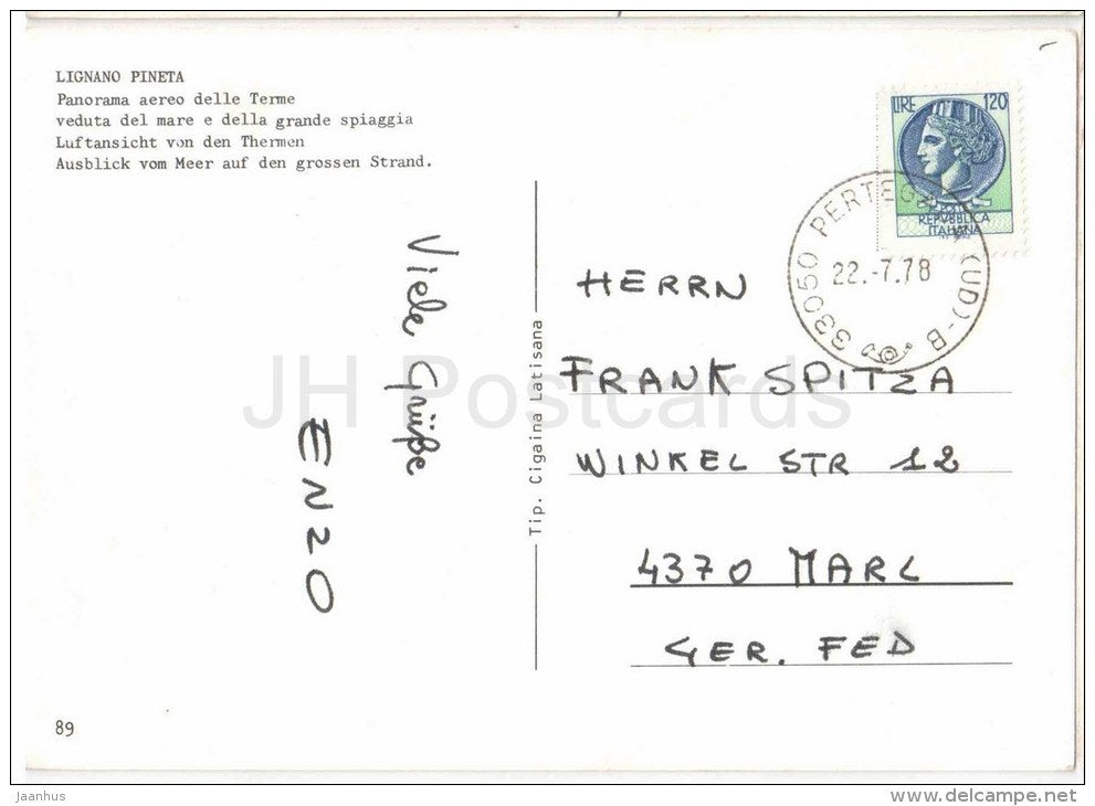 panorama aereo delle Terme - beach - Saluti da Lignano - Udine - Frioli - 89 - Italia - Italy - used - JH Postcards