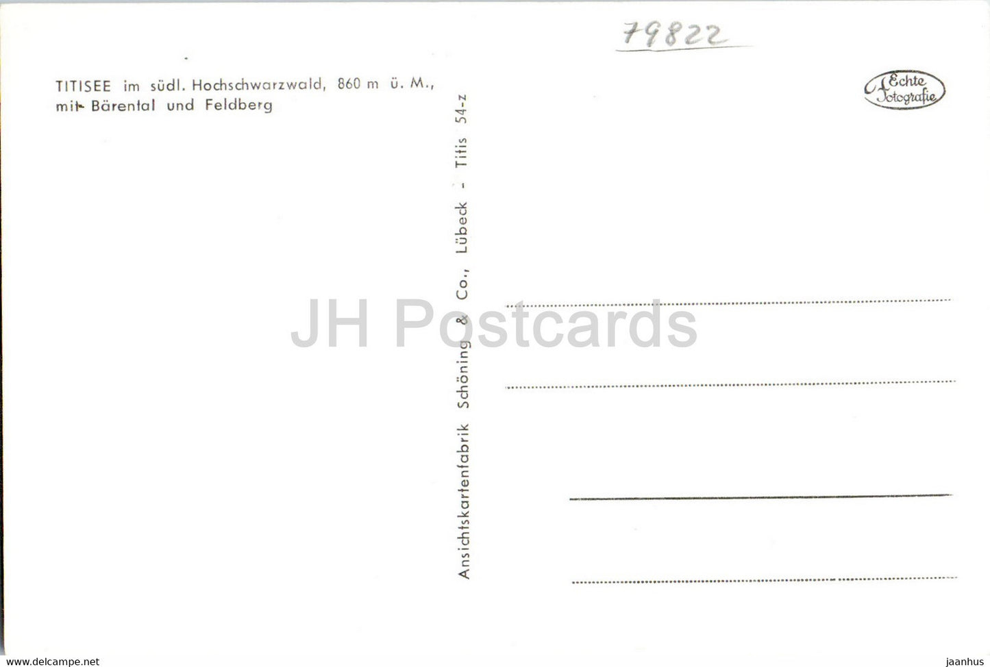 Titisee - im sudl Schwarzwald 860 m - Barental - Feldberg - old postcard - Germany - unused