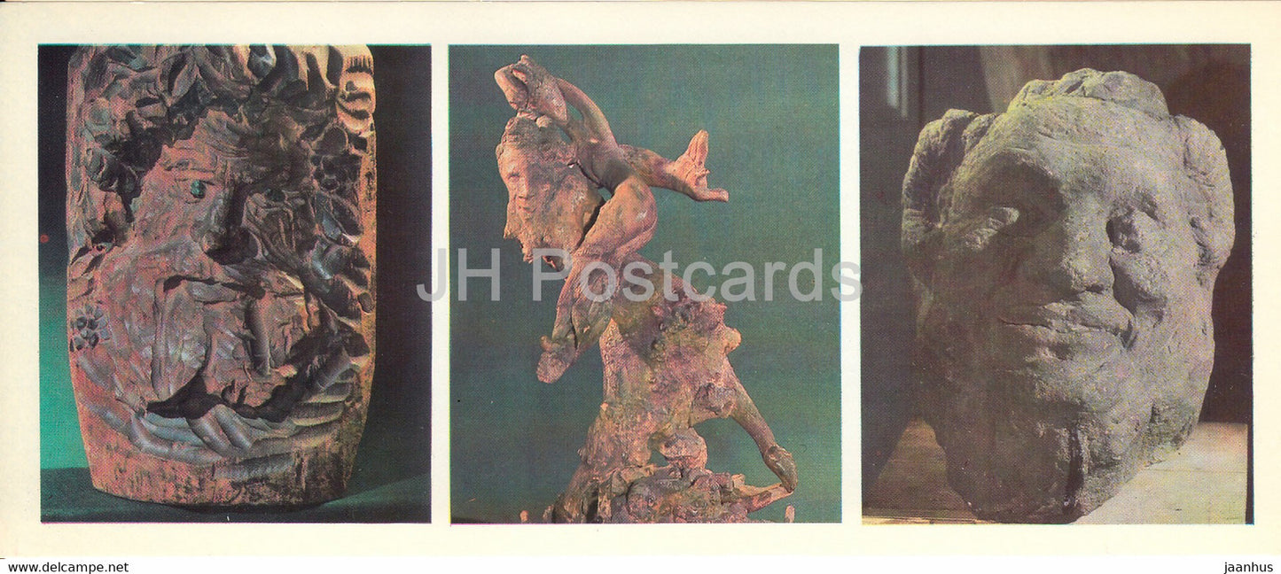 Russian sculptor S. Konenkov Museum - Bacchus - Old man and bacchante - Satyr - 1978 - Russia USSR - unused - JH Postcards