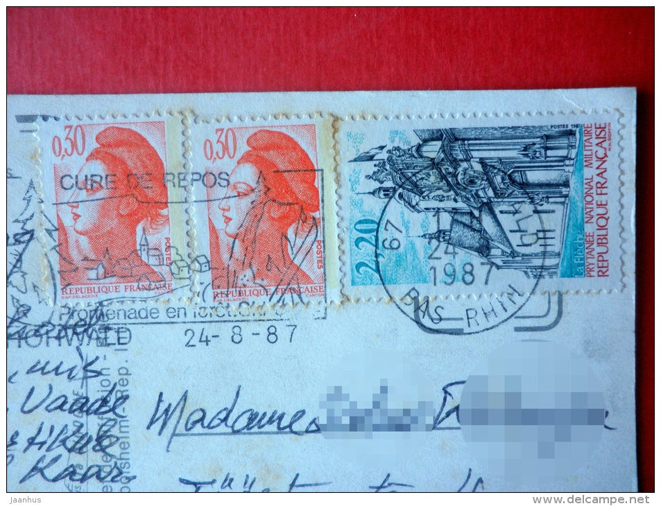 L´Alsace Pittoresque , Maisons - Eguisheim - Haut-Rhin  France - sent from France to Estonia USSR Elva 1987 - JH Postcards