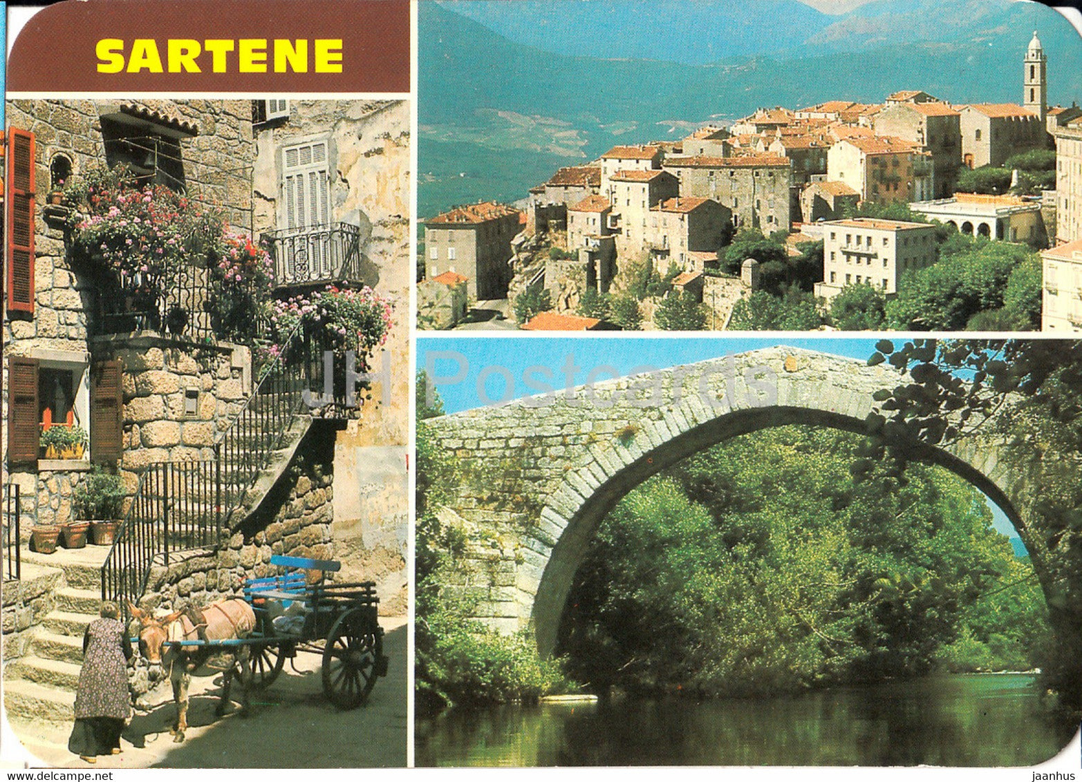 Sartene - Une Ruelle Fleurie - Le Pont genois Spin'a Cavaddu - Vue Generale - bridge - multiview - France - unused - JH Postcards