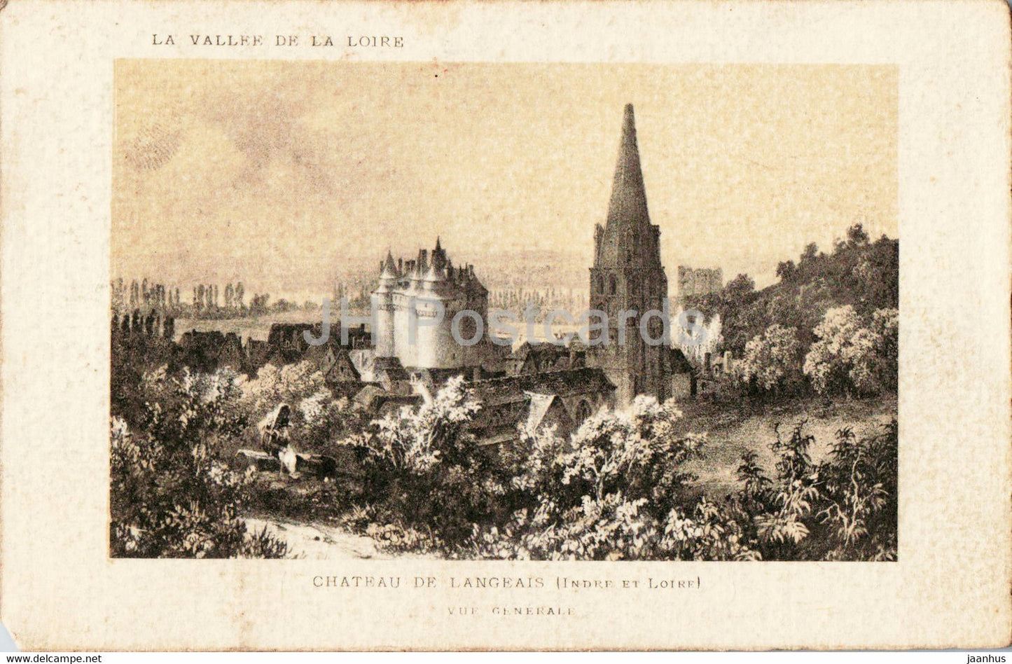 chateau de Langeais - Vue Generale - La Vallee de la Loire - castle - illustration - old postcard - France - unused - JH Postcards