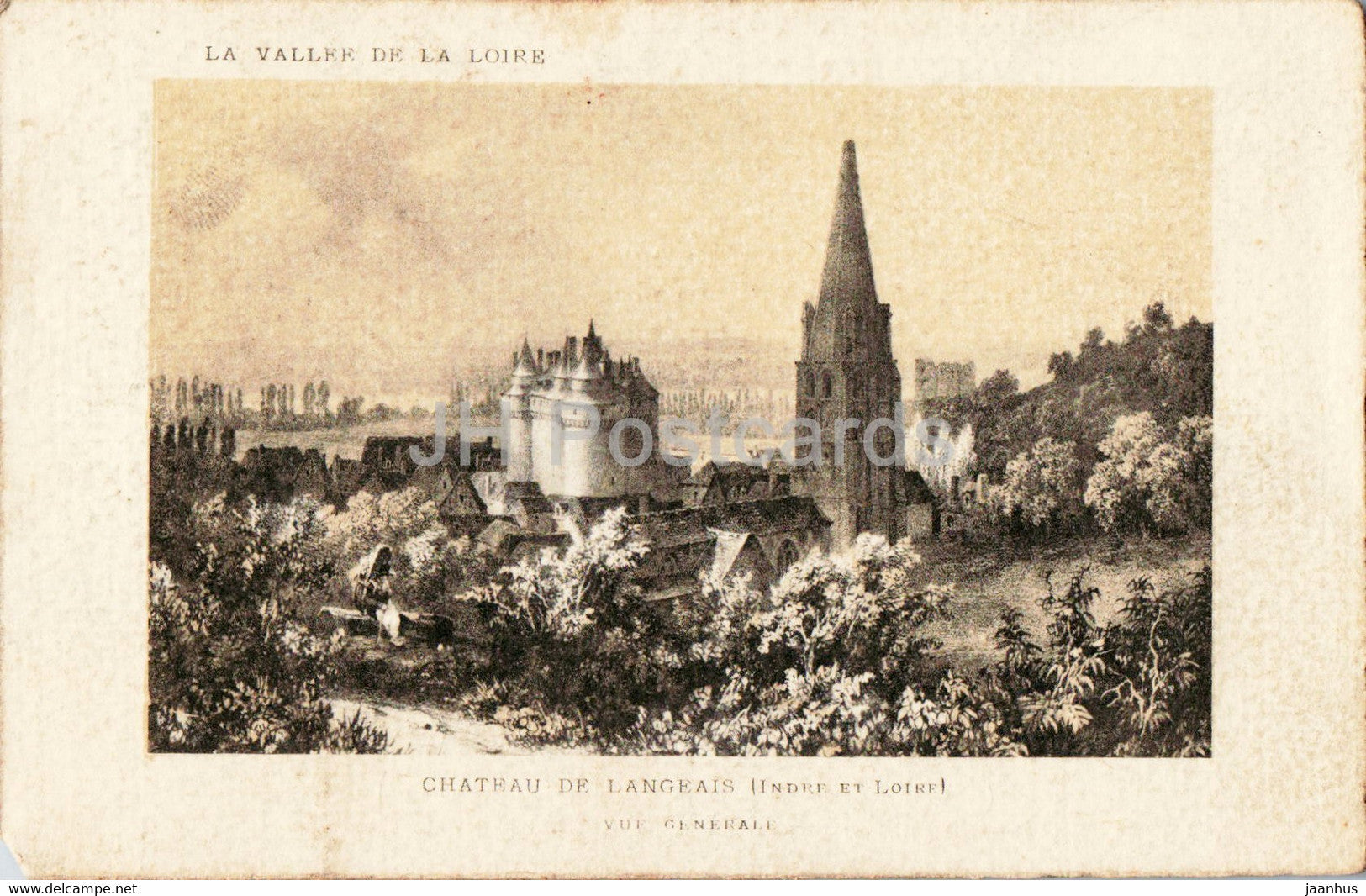 chateau de Langeais - Vue Generale - La Vallee de la Loire - castle - illustration - old postcard - France - unused - JH Postcards