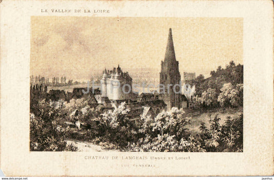 chateau de Langeais - Vue Generale - La Vallee de la Loire - castle - illustration - old postcard - France - unused - JH Postcards