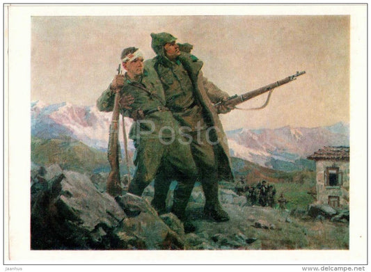 painting by M. Maltsev and A. Sologub , Battle feat border guard , 1949 - Museum of Soviet Border Guard - 1982 - unused - JH Postcards