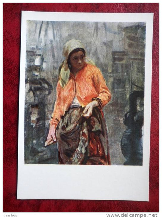 Painting by N. A. Kasatkin - weaver , 1904 - russian art - unused - JH Postcards