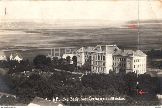 Policka - Sady Svat Cecha a c k ucit ustav - old postcard - Czech Republic - used - JH Postcards
