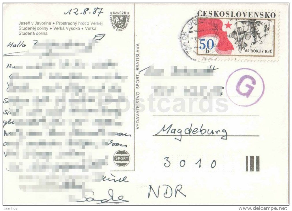 Javorina - Velka Vysoka - Velka Studena valley - Vysoke Tatry - High Tatras - Czechoslovakia - Slovakia - used 1987 - JH Postcards