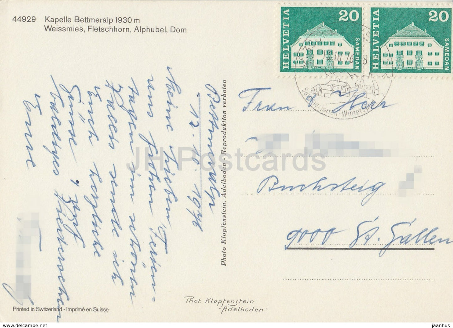 Kapelle Bettmeralp 1930 m Weissmies Fletschhorn Alphubel Dom - chapel - 44929 - 1976 - Switzerland - used