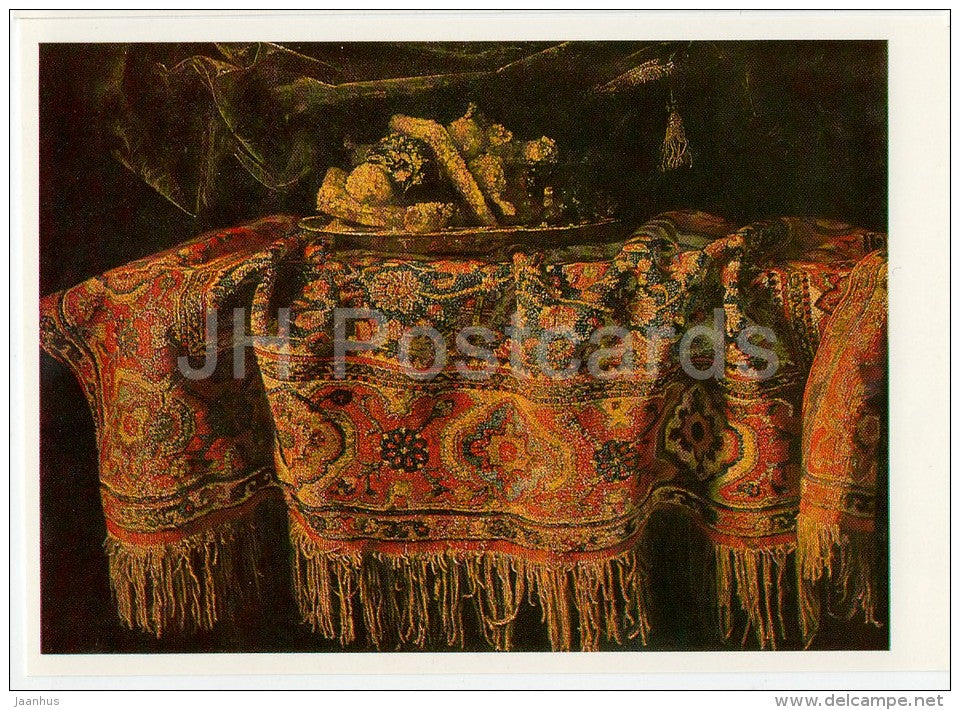 painting by Francesco Maltese - Still Life with a Oriental Carpet - Italian art - Russia USSR - 1988 - unused - JH Postcards
