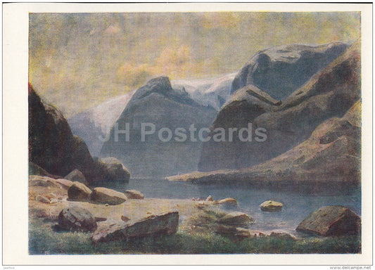 painting by A. Savrasov - Lake in the Mountains of Switzerland , 1866 - Russian art - 1963 - Russia USSR - unused - JH Postcards