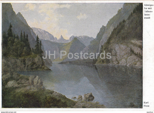 painting by Karl Haas - Konigssee mit Falkensteinwand - German art - 7447 - old postcard - Germany - unused - JH Postcards