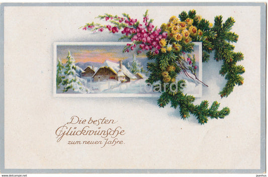 New Year Greeting Card - Die besten Gluckwunsche zum Neuen Jahre - house - BR 7100 - old postcard - Germany - used - JH Postcards