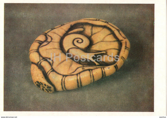 Netsuke - Snail on Lotus - ivory - Japanese art - 1987 - Russia UUSR - unused - JH Postcards