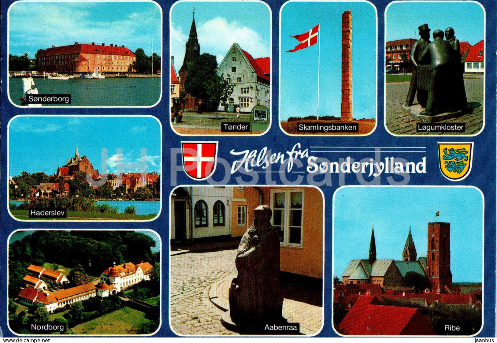 Hilsen fra Sonderjylland - Sondeborg - Tonder - Haderslev - Nordborg - multiview - 756/90 - 1992 - Denmark - used - JH Postcards