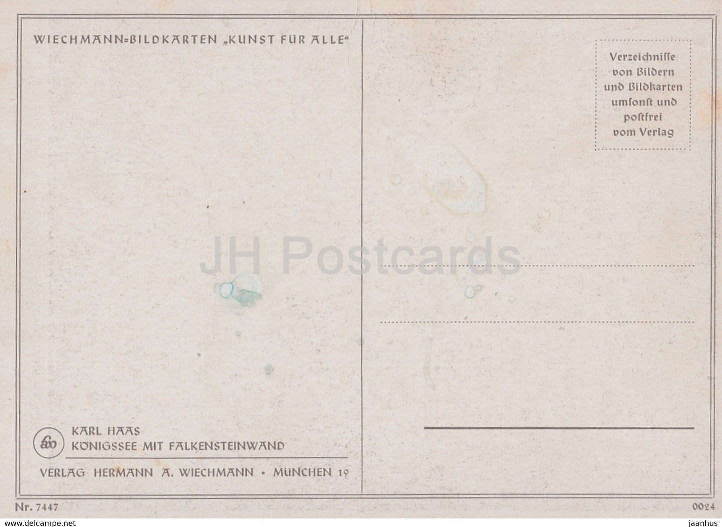 Gemälde von Karl Haas – Königssee mit Falkensteinwand – Deutsche Kunst – 7447 – alte Postkarte – Deutschland – unbenutzt