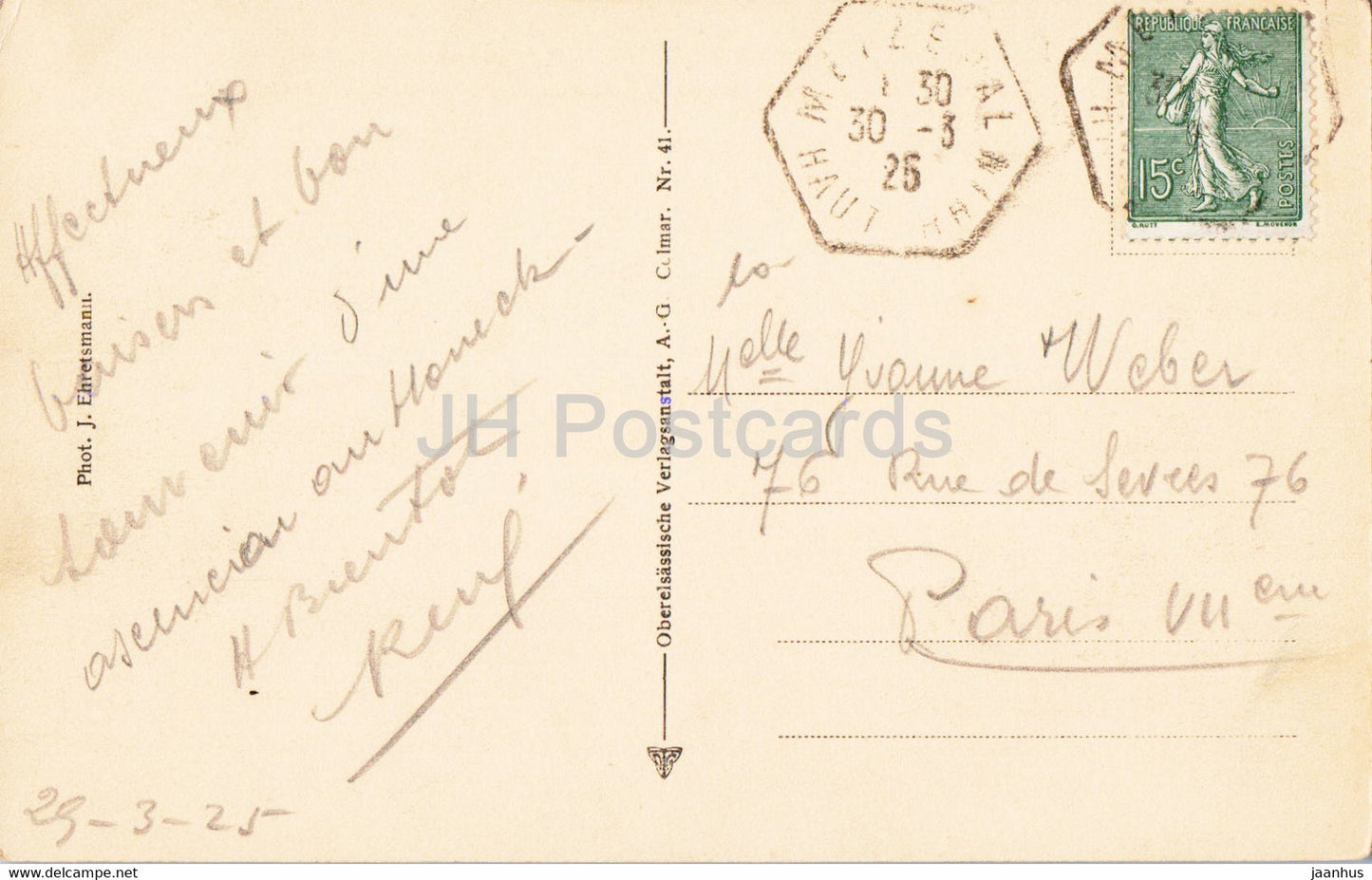 Mittlach mit Rotenbachkopf vom Wege Metzeral - Forsthaus Herrenberg - carte postale ancienne - 1925 - France - utilisé