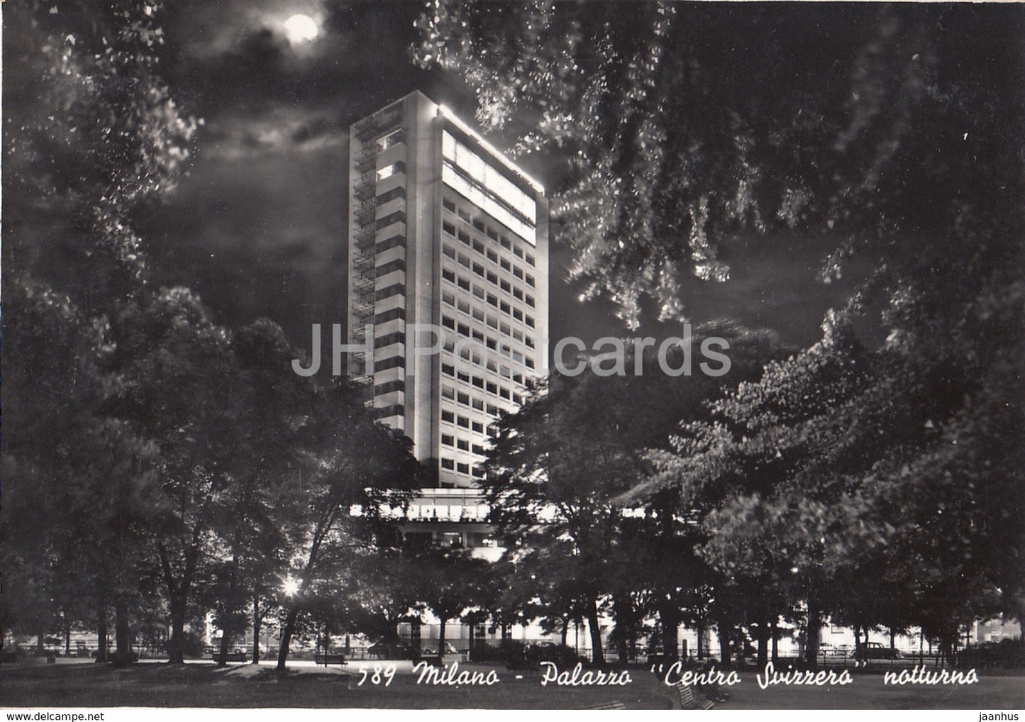 Milano - Milan - Palazzo Centro Svizzero notturno - palace - 589 - old postcard - 1954 - Italy - used - JH Postcards