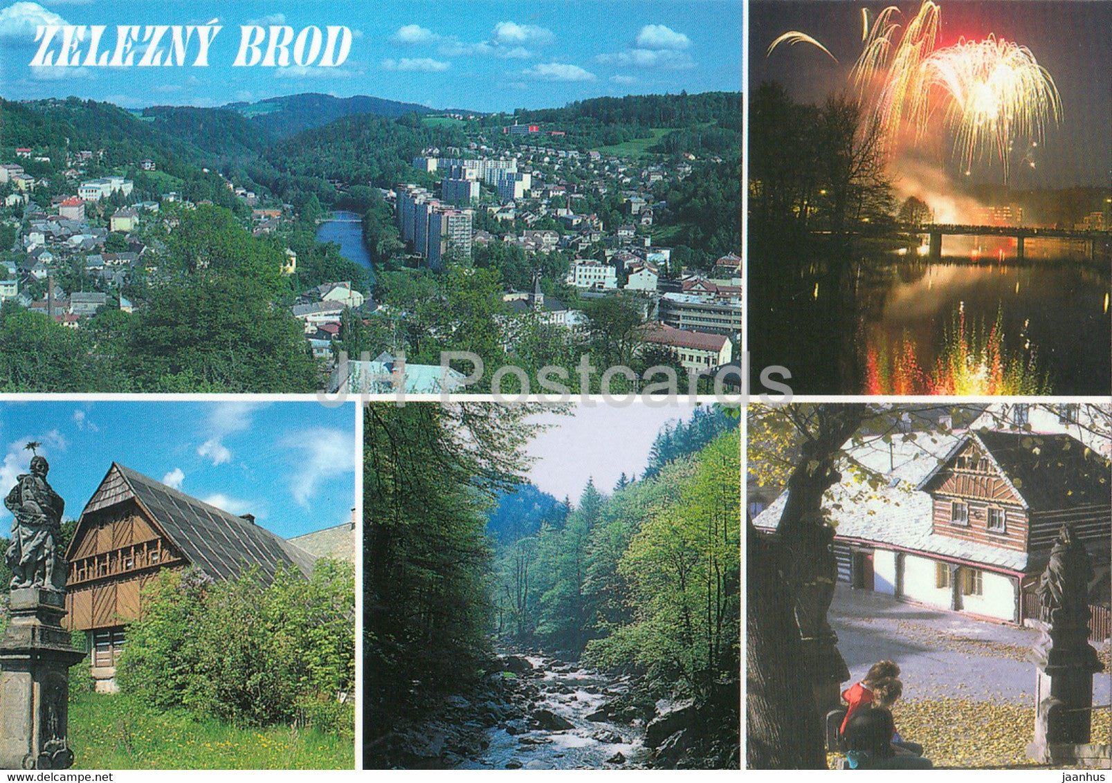 Zelezny Brod - general view - fireworks - town view - 2000 - Czech Republic - used - JH Postcards