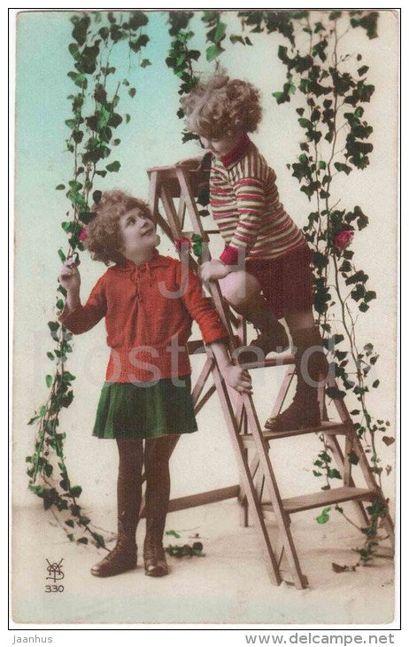 children - ladder - YAS 330 - circulated in Estonia 1928 - JH Postcards