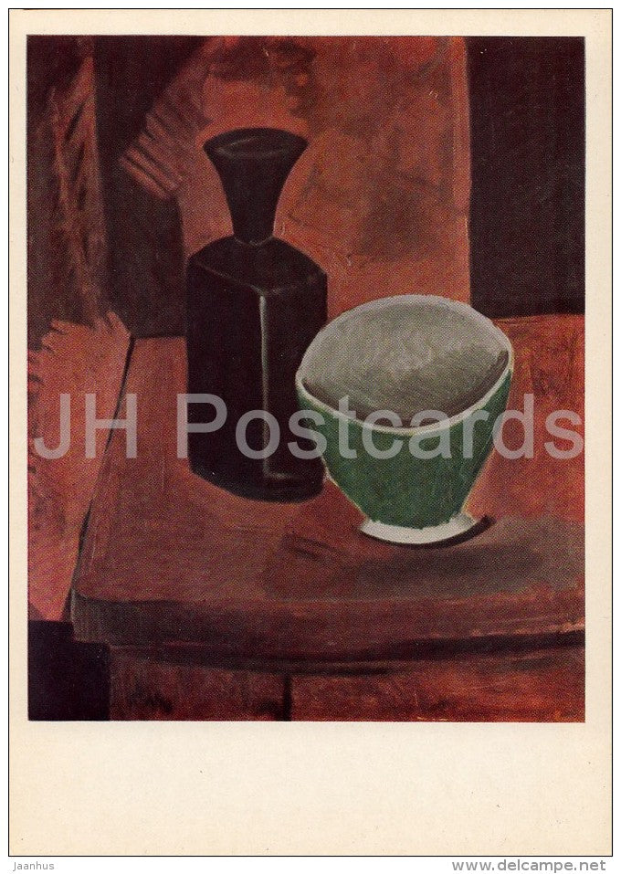 painting by Pablo Picasso - Green Bowl and Black Bottle - Spanish art - Russia USSR - 1969 - unused - JH Postcards