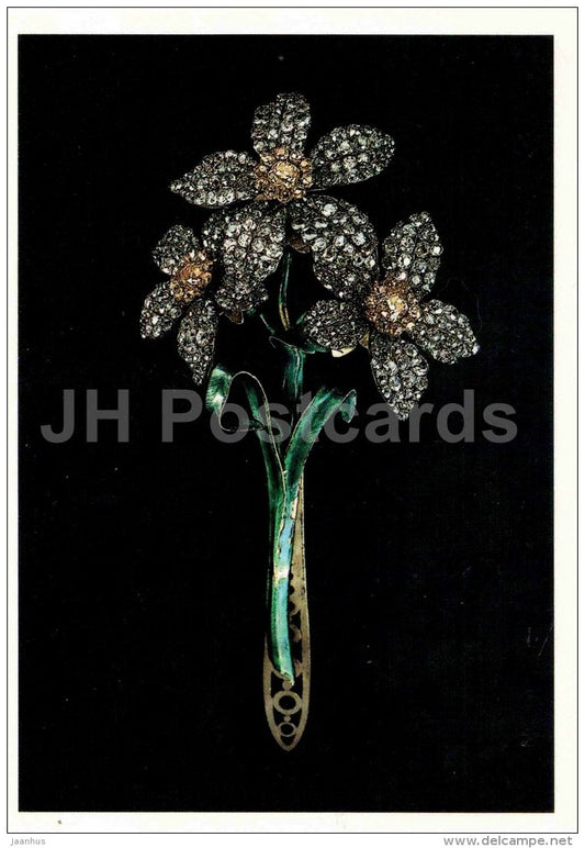 Bouquet of daffodils , XVIII century - gold - silver - email - Diamond Fund - Moscow - 1991 - Russia USSR - unused - JH Postcards