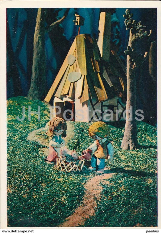 Hansel and Gretel by Brothers Grimm - house in the wood - dolls - Fairy Tale - 1975 - Russia USSR - unused - JH Postcards