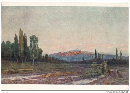 painting by E. Mamedov - Lerik - landscape - mountain - azerbaijan art - unused - JH Postcards
