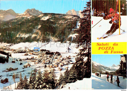 Saluti da Pozza di Fassa - alpine skiing - multiview - 1978 - Italy - used - JH Postcards