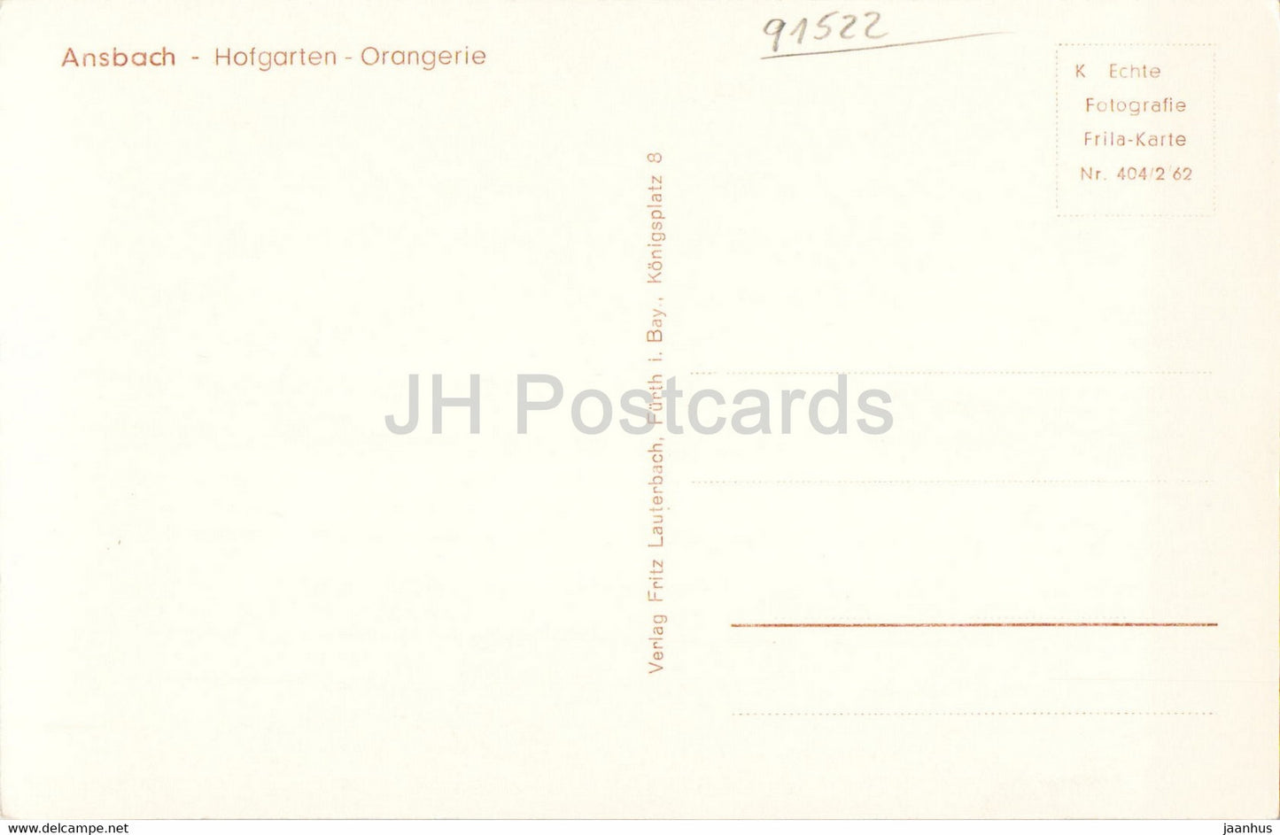 Ansbach - Hofgarten - Orangerie - old postcard - Germany - unused