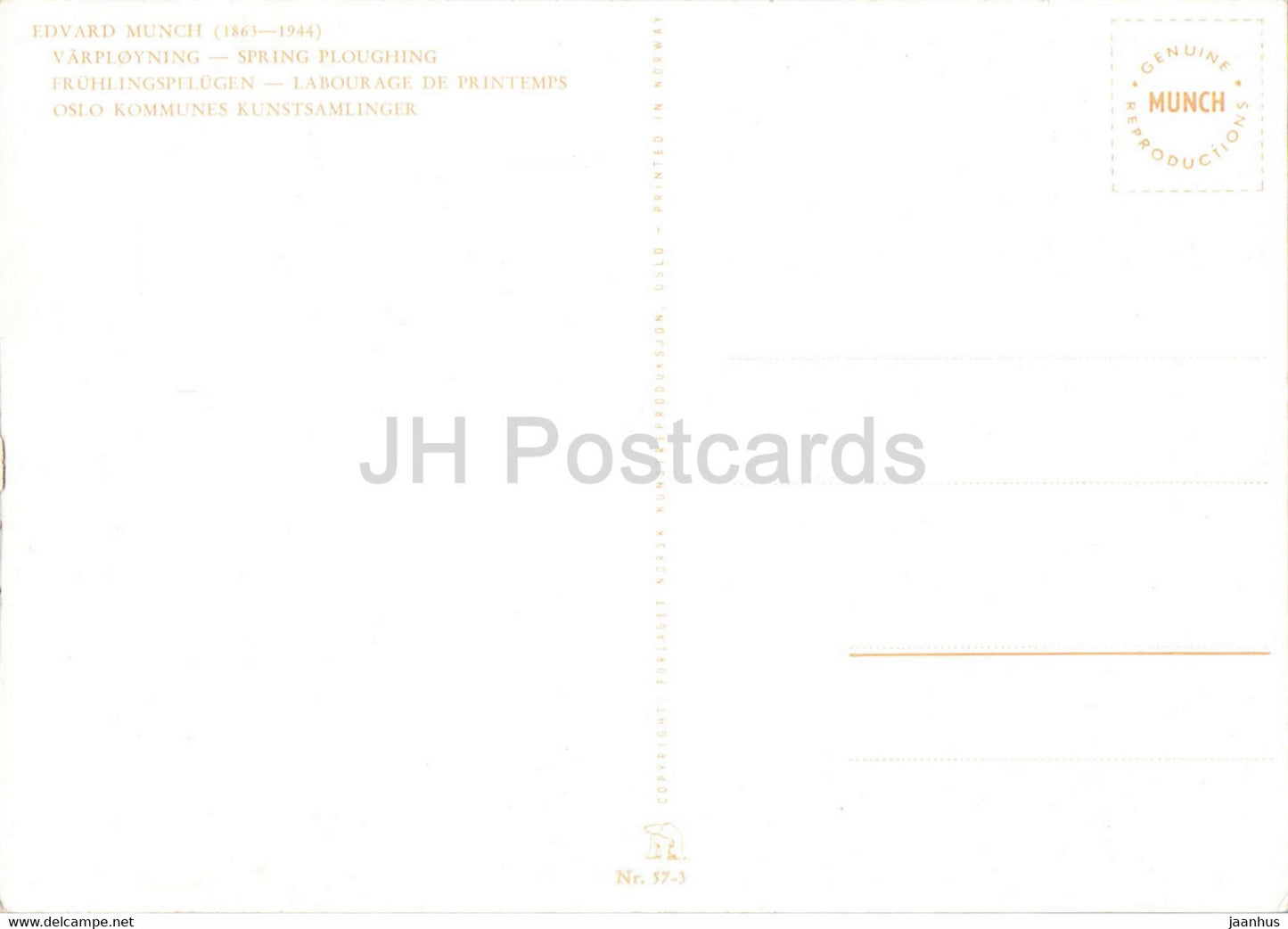 painting by Edvard Munch - Spring Ploughing - Fruhlingspflugen - horse - 1 - Norwegian art - Norway - unused