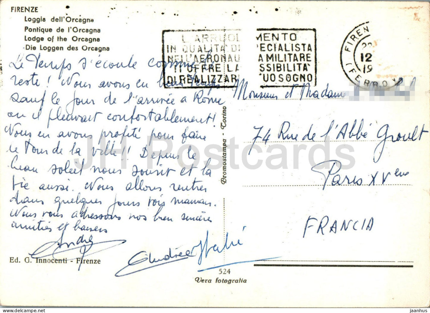 Firenze - Florenz - Loggia dell'Orcagna - Loge der Orcagna - 524 - Italien - gebraucht 