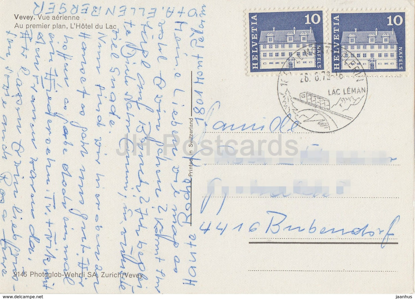 Vevey - Vue Aerienne - Au premier plan - L'Hotel du Lac - aerial view - 9145 - 1972 - Switzerland - used