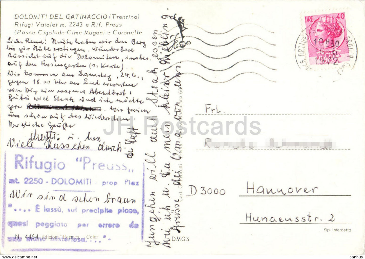 Dolomiti del Catinaccio - Rifugi Vaiolet - Rif Preus - 1972 - Italy - used