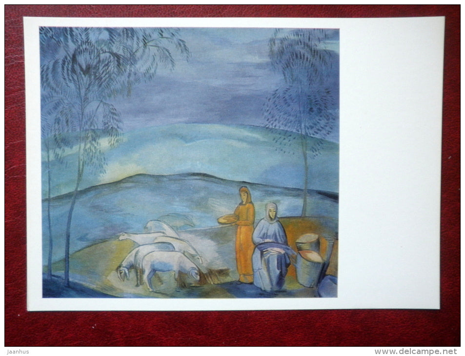 painting by P. Kuznetsov , In the Steppe . Mirage , 1908 - horse - russian art - unused - JH Postcards