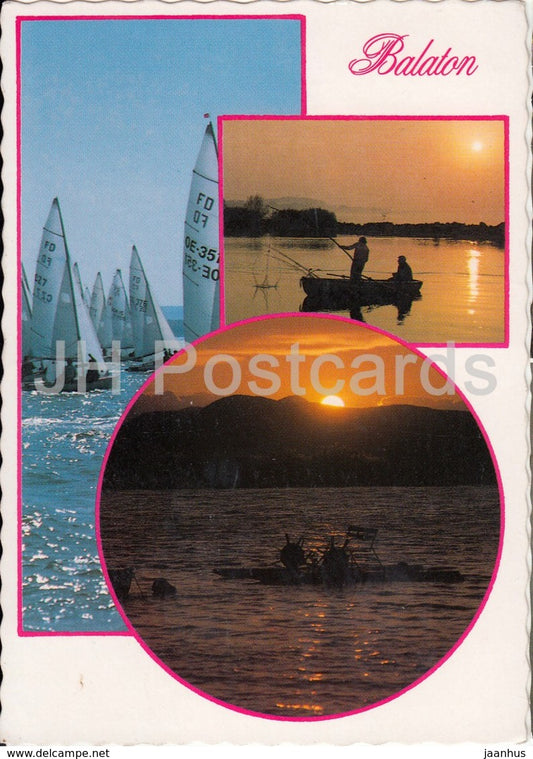 Balaton - sailing boat - fishing - multiview - Hungary - used - JH Postcards