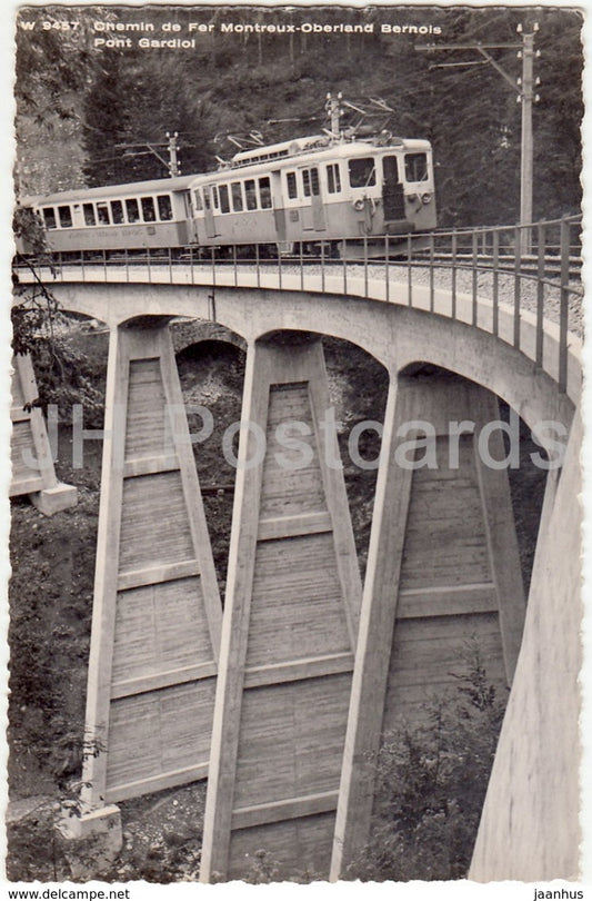 Chemin de Fer Montreux - Oberland Bernois Pont Gardiol - train - 9457 - Switzerland - 1958 - used - JH Postcards