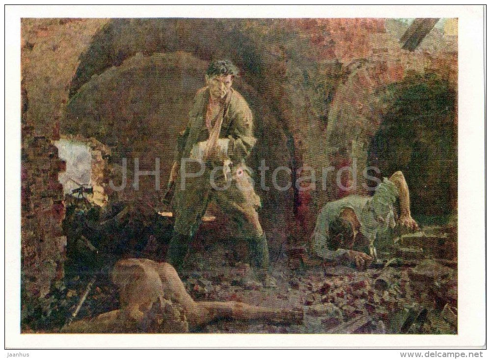Painting by N. Tolkunov - Immortality , 1959-60 - soldier - hero - grenade - russian art - unused - JH Postcards