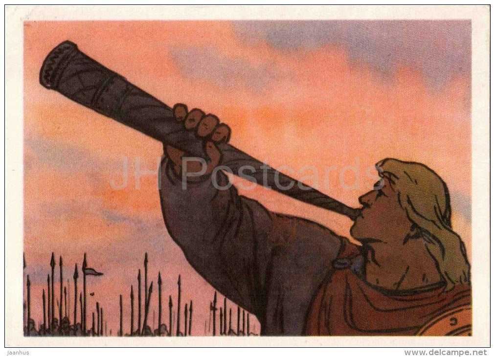illustration by A. Oja - War Bugle - 1966 - Russia USSR - unused - JH Postcards