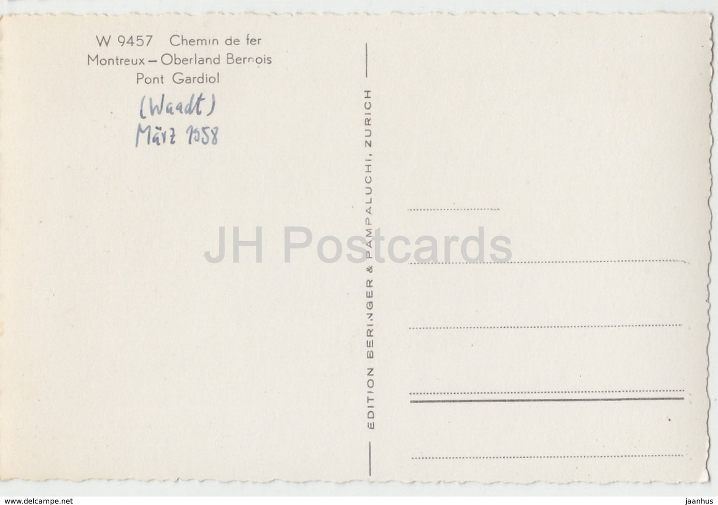Chemin de Fer Montreux - Oberland Bernois Pont Gardiol - train - 9457 - Switzerland - 1958 - used