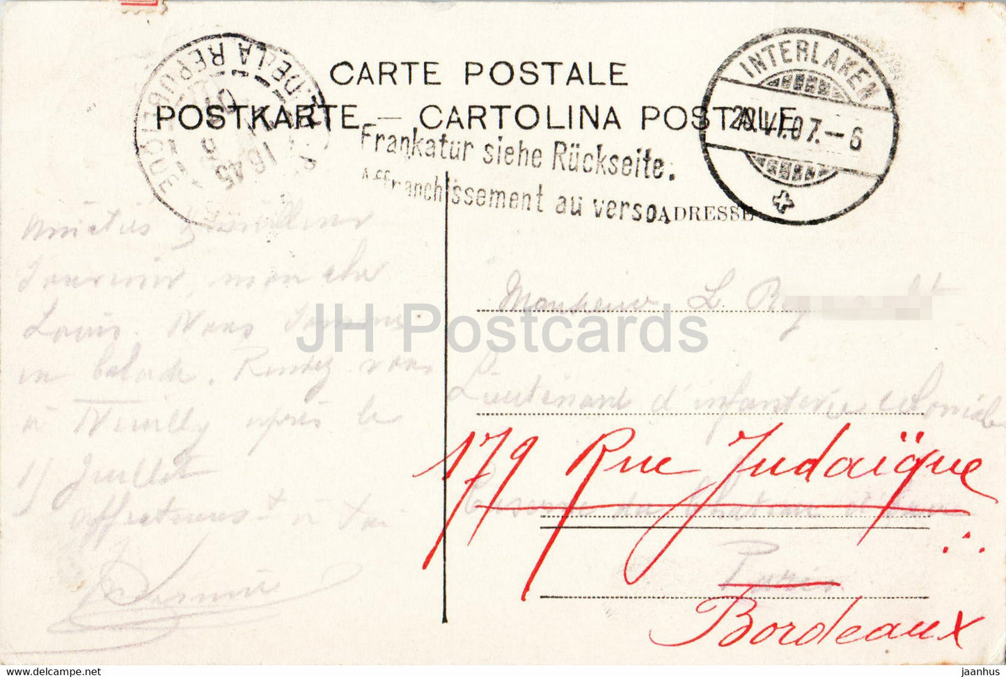 Interlaken - Hotel Jungfraublick und die Jungfrau 4166 m - 245 - old postcard - 1907 - Switzerland - used