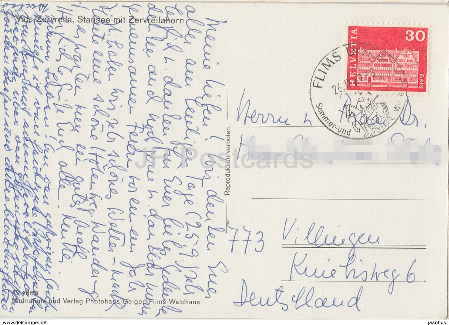 Vals-Zervreila - Stausee mit Zervreilahorn - dam - C 4663 - Switzerland - 1969 - used